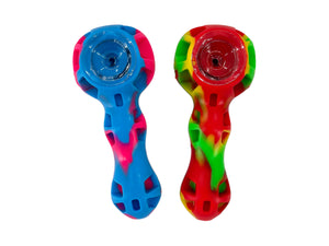 4.5 Inch Gorgeous Silicone Spoon Pipe with Glass Bowl Collectable Variety Patterned Color