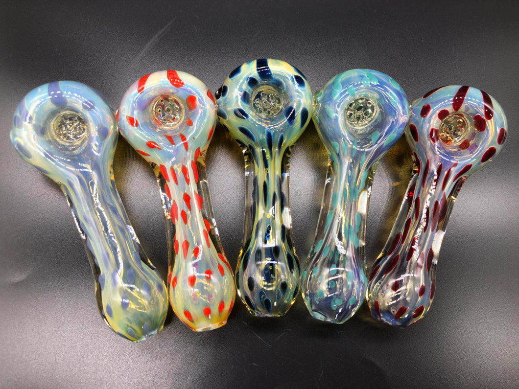 4 1/4 Inch Colorful Dot Hand Pipe with Built-in Honeycomb Screen | Head Spoon Pipe