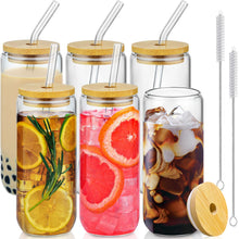 Load image into Gallery viewer, 20oz Drinking Glasses w/ Bamboo Lids Glass Straw Cups Beer Iced Coffee Glasses
