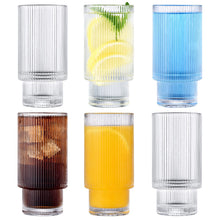 Load image into Gallery viewer, Ribbed Glass Cups with Glass Straws, 16oz/11oz Drinking Glasses, Set of 4pcs/6pcs
