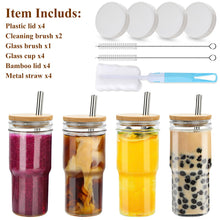 Load image into Gallery viewer, 24oz Drinking Glasses w/ Bamboo Lids Silver Straw Cups Beer Iced Coffee Glasses
