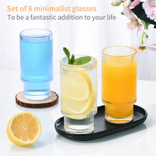 Load image into Gallery viewer, Ribbed Glass Cups with Glass Straws, 16oz/11oz Drinking Glasses, Set of 4pcs/6pcs
