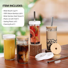 Load image into Gallery viewer, 24oz Drinking Glasses w/ Bamboo Lids Silver Straw Cups Beer Iced Coffee Glasses
