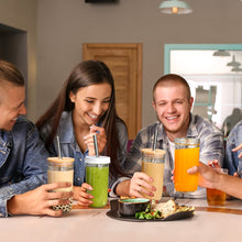 Load image into Gallery viewer, 24oz Drinking Glasses w/ Bamboo Lids Silver Straw Cups Beer Iced Coffee Glasses
