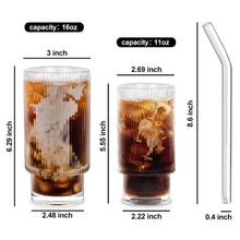 Load image into Gallery viewer, Ribbed Glass Cups with Glass Straws, 16oz/11oz Drinking Glasses, Set of 4pcs/6pcs
