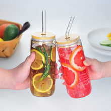 Load image into Gallery viewer, 20oz Drinking Glasses w/ Bamboo Lids Glass Straw Cups Beer Iced Coffee Glasses
