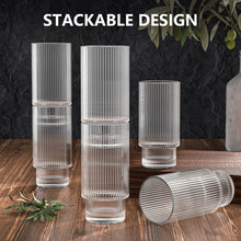 Load image into Gallery viewer, Ribbed Glass Cups with Glass Straws, 16oz/11oz Drinking Glasses, Set of 4pcs/6pcs
