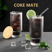 Load image into Gallery viewer, Ribbed Glass Cups with Glass Straws, 16oz/11oz Drinking Glasses, Set of 4pcs/6pcs
