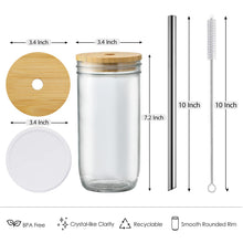 Load image into Gallery viewer, 24oz Drinking Glasses w/ Bamboo Lids Silver Straw Cups Beer Iced Coffee Glasses
