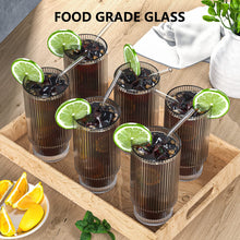 Load image into Gallery viewer, Ribbed Glass Cups with Glass Straws, 16oz/11oz Drinking Glasses, Set of 4pcs/6pcs
