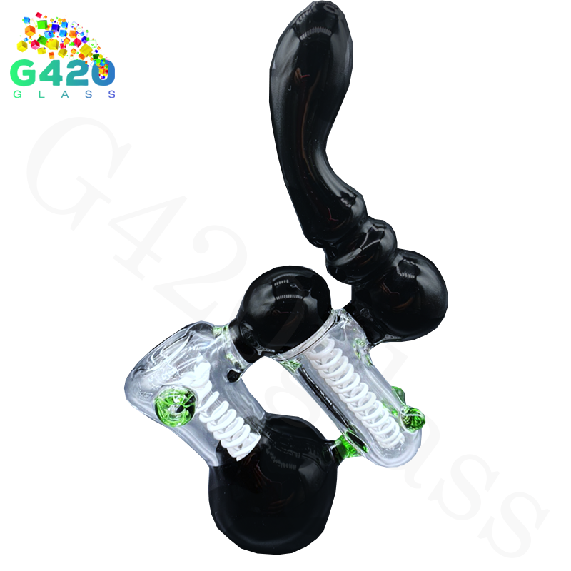 Double Downstem 7 Inches Bubbler | Heavy Duty - Black&Clear